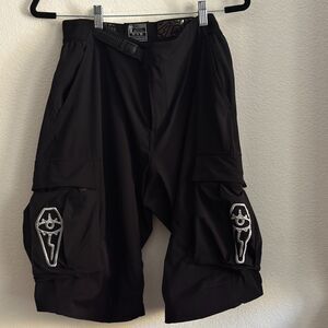 Cryptkeeper Techwear Cargo Shorts Black Coffin  Patch Utility Steezy Streetwear